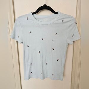 American Eagle Mint Green Embroidered Floral Cropped Tee Size M | New With Tags